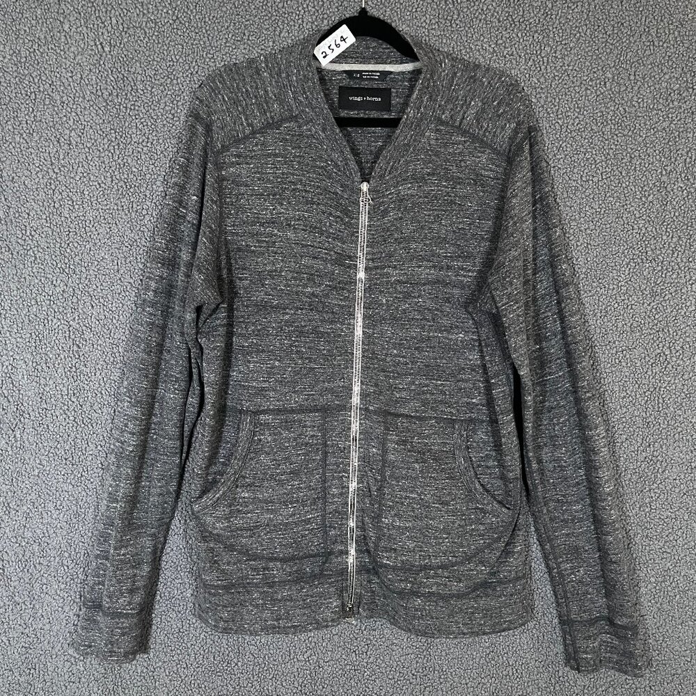 Wings + Horns Cotton Full Zip Sweater Cardigan - Men's Size L - Gray